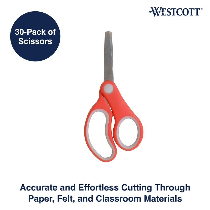 Westcott 55845 Right- and Left-Handed Scissors, Kids' Scissors, Back to School, Classroom Supplies, Ages 4-8, 5-Inch Blunt Tip, 30 Pack Assorted - Image 3